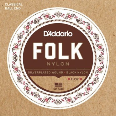 D'Addario EJ32 Nylon noir et argent