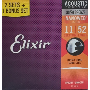 Elixir Acoustic NanoWeb Bronze 16538 custom light - Pack 3