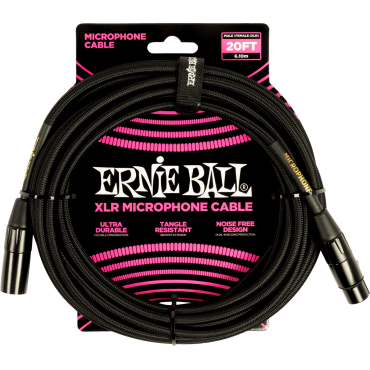 Câble microphone Ernie Ball gaine tissée XLR mâle/XLR femelle 6m noir
