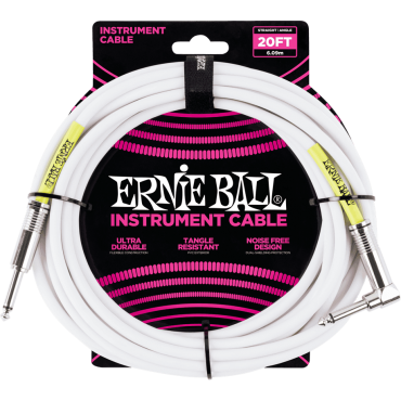 Câble Ernie Ball Classic jack/jack coudé 6m blanc