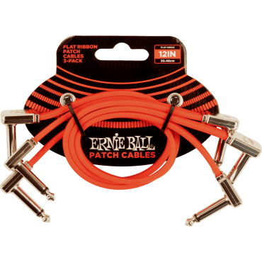 Câble Ernie Ball Patch pack de 3 - coudé fin et plat - 30 cm - rouge
