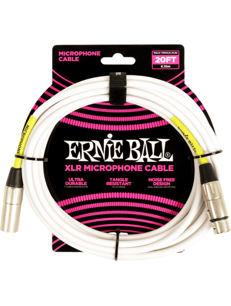 Câble microphone Ernie Ball Classic xlr mâle/xlr fem 6m blanc