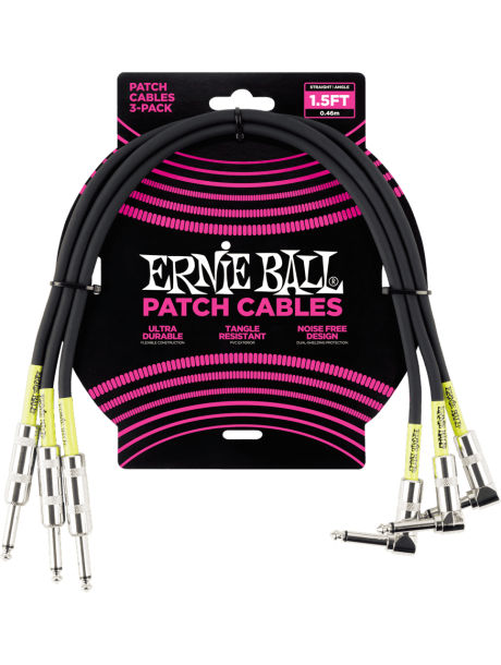 Câble Ernie Ball patch pack de 3 - droit/coudé - 46cm noir