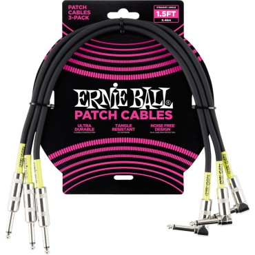 Câble Ernie Ball patch pack de 3 - droit/coudé - 46cm noir