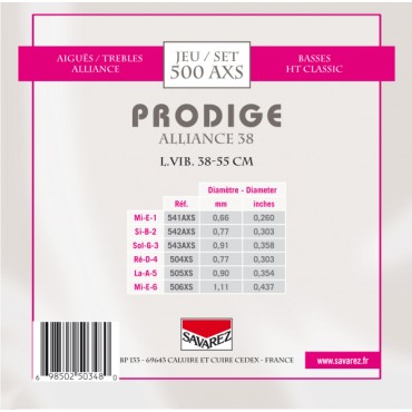 Jeu Guitare classique 1/4-1/2 SAVAREZ 500AXS Prodige alliance 38