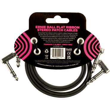 Câble  Ernie Ball patch TRS pack de 2 - coudé fin & plat - 60 cm