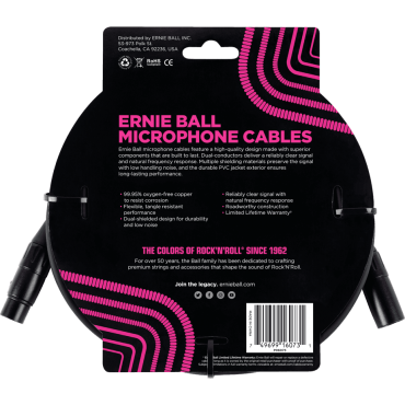 Câble microphone Ernie Ball Classic xlr mâle/xlr fem 7,62m noir