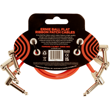 Câble Ernie Ball Patch pack de 3 - coudé fin et plat - 30 cm - rouge