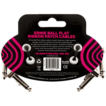 Câble Ernie Ball patch pack de 3 - coudé fin & plat - 7,5 cm