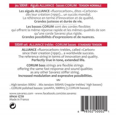 Jeu Guitare classique SAVAREZ 500AR Alliance Corum Rouge