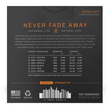 D'Addario XTAPB1047-3P Tension Extra Light - 3 jeux