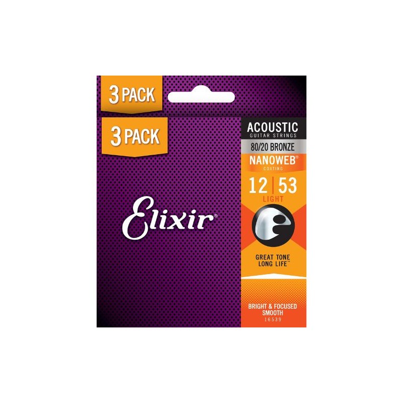Elixir Acoustic NanoWeb Bronze 16539 light - Pack 3
