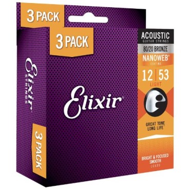 Elixir Acoustic NanoWeb Bronze 16539 light - Pack 3